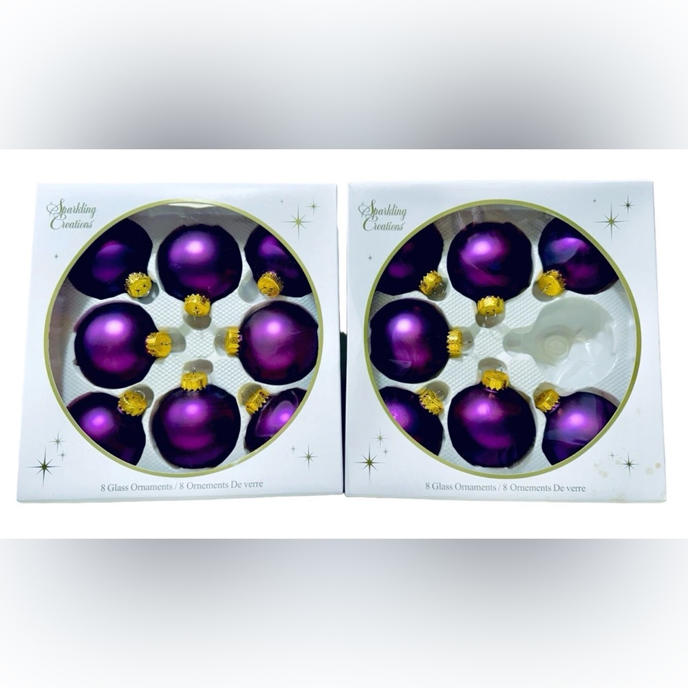 Sparkling Creations Lot Of 2 Boxes Purple Satin Glass 15 Christmas Ornaments